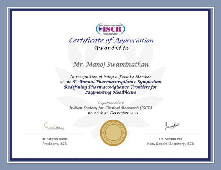 Speaker Certificate - Mr. Manoj Swaminathan